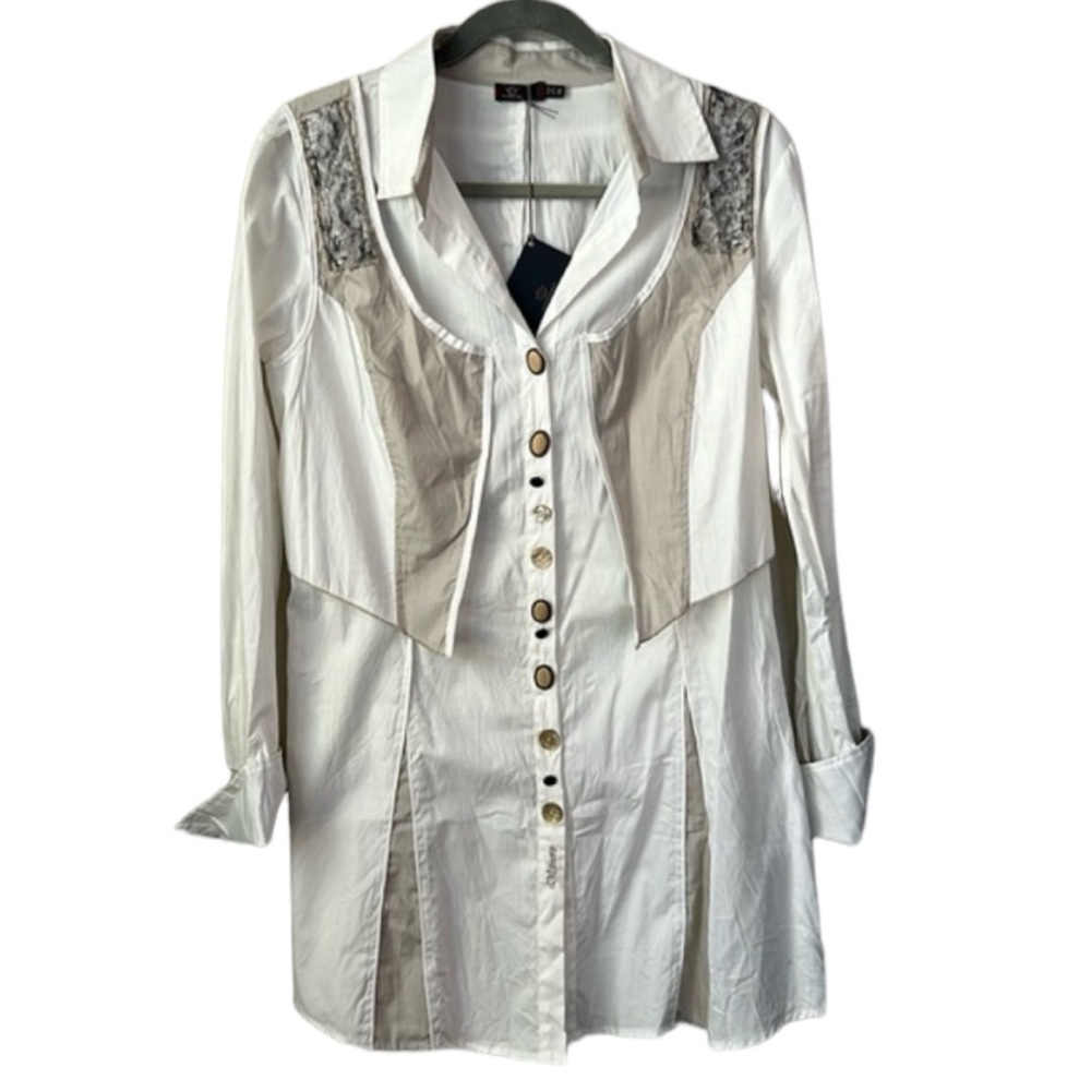 Dismero Italian Designer Button Front Tunic Top Size M